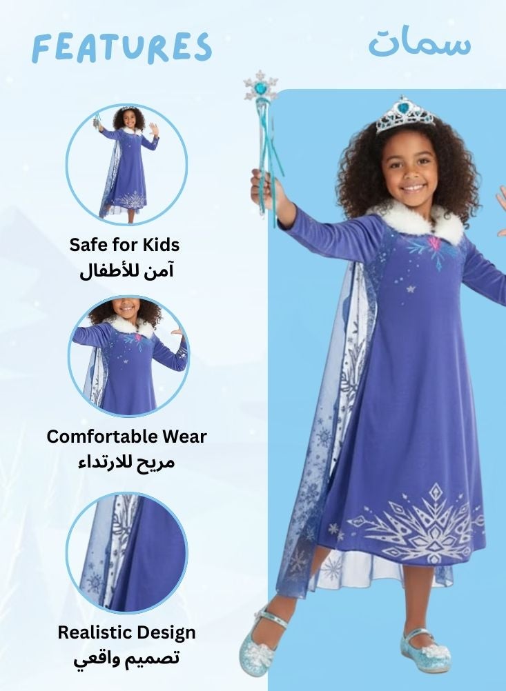 بريميم فستان تنكري مستوحى من شخصية إلسا الأميرة من فيلم فروزن للبنات - زي ملكة الثلج الأزرق مع عباءة مناسب لأعياد الميلاد والحفلات التنكرية - Image 2